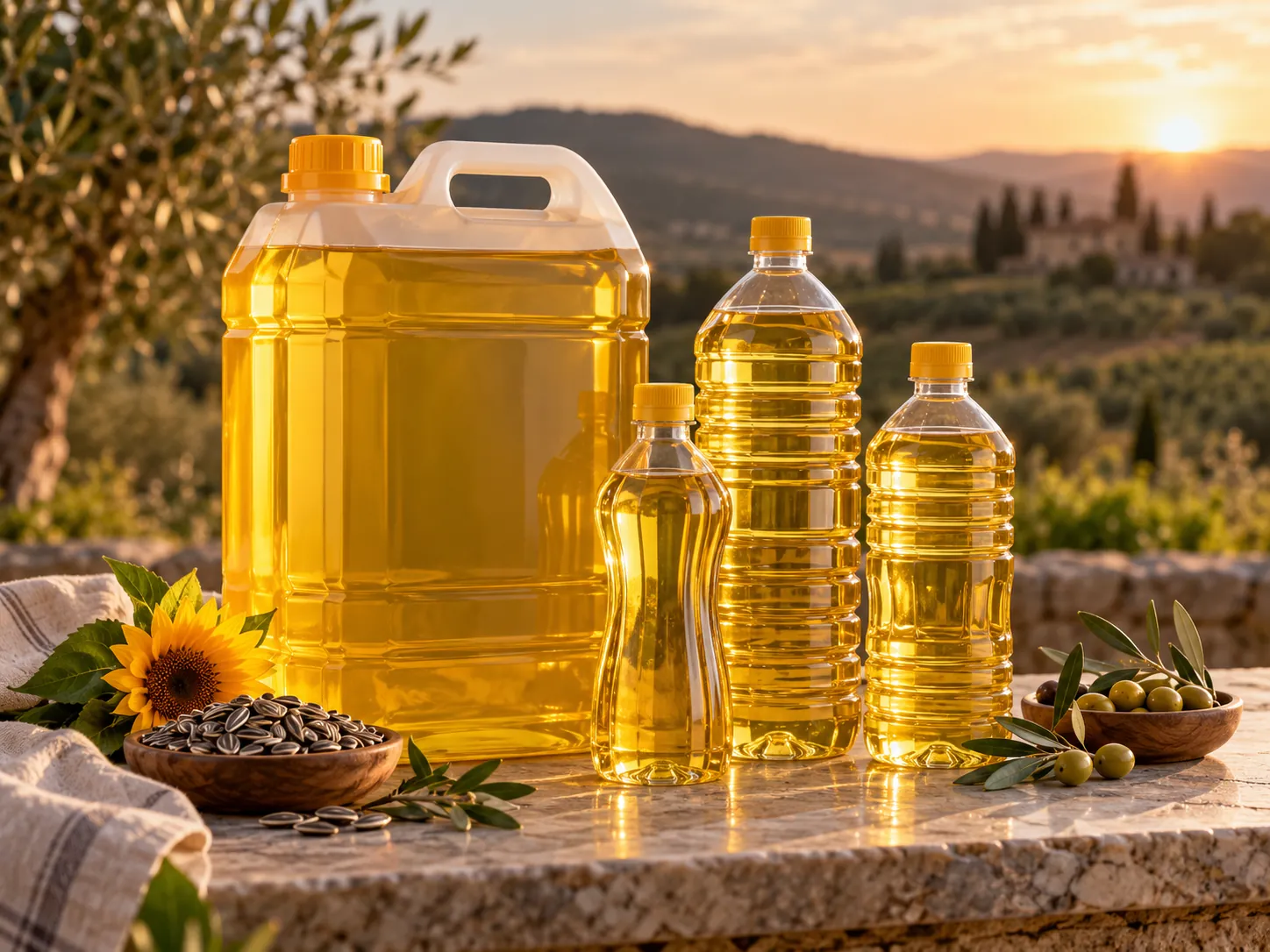Illustrative cooking oil containers