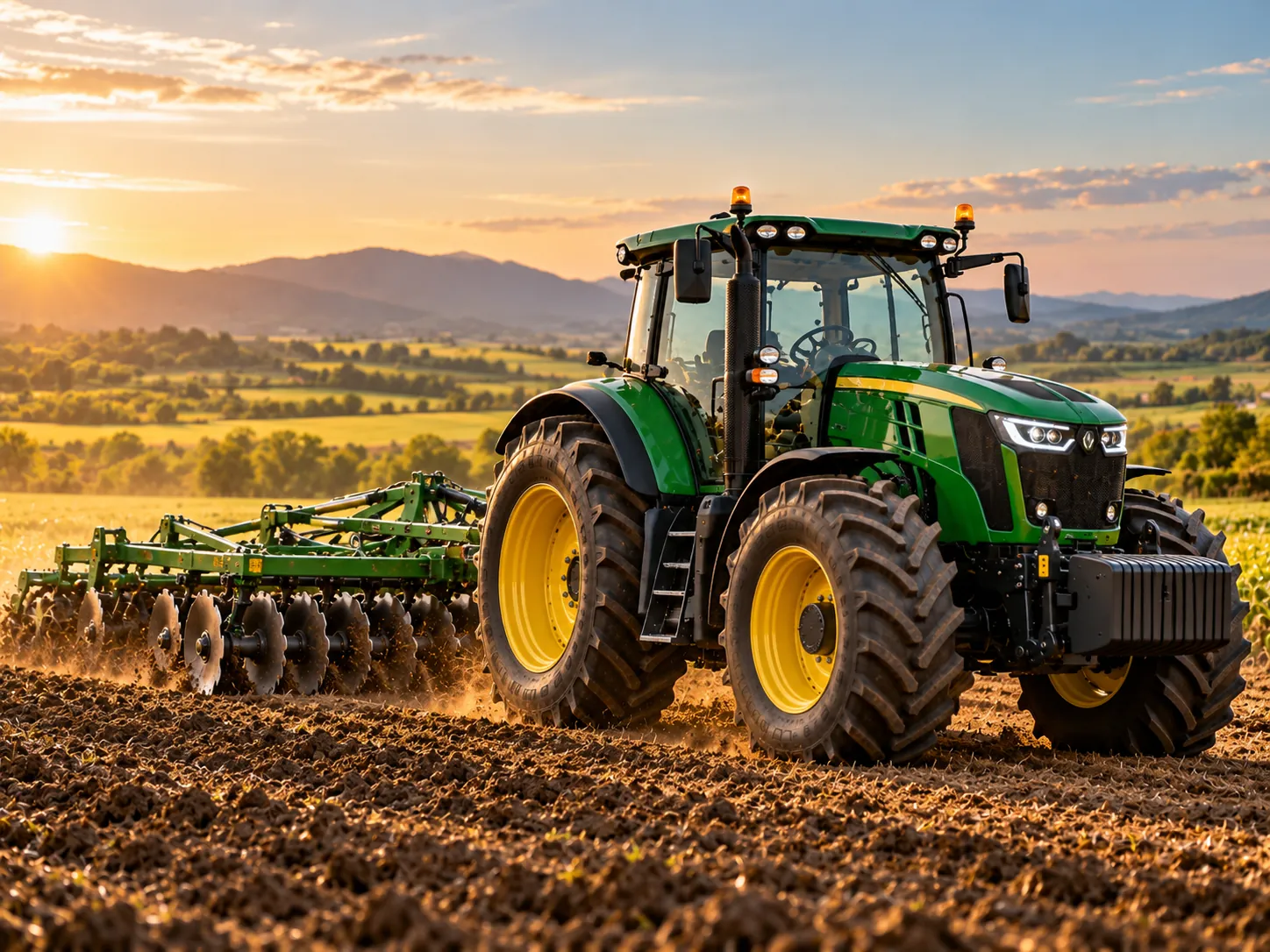 Illustrative tractor and field cultivation equipment
